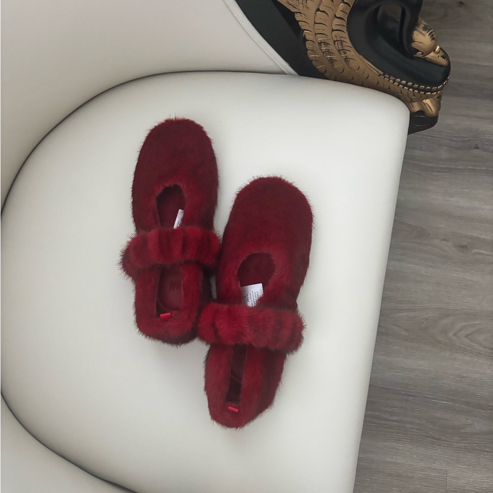 H&M Red Fur Slippers for Women